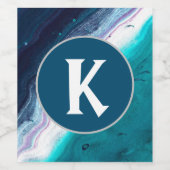 Abstrakt Ocean Monogram Weinetikett (Einzelnes Label)