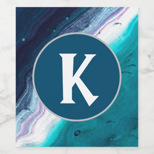 Abstrakt Ocean Monogram Weinetikett (Einzelnes Label)