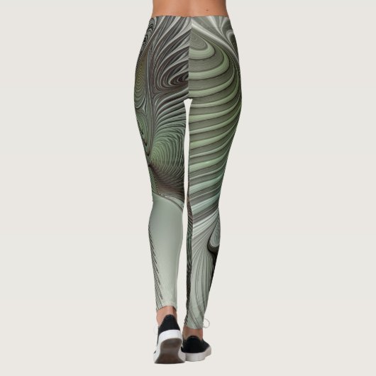 Abstrakt Olive Green Gray Fraktal Kunstwerke der E Leggings (Rückseite)