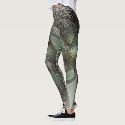 Abstrakt Olive Green Gray Fraktal Kunstwerke der E Leggings (Links)