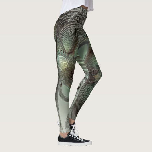 Abstrakt Olive Green Gray Fraktal Kunstwerke der E Leggings (Rechts)