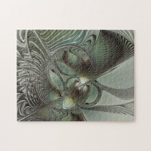 Abstrakt Olive Green Gray Fraktal Kunstwerke der E Puzzle (Horizontal)