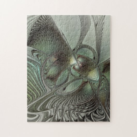 Abstrakt Olive Green Gray Fraktal Kunstwerke der E Puzzle (Vertikal)