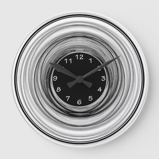 Abstrakt Ombre Moderne Schwarz-weiße Spiralen Große Wanduhr (Vorderseite)