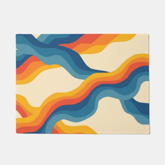 Abstrakt Orange Blue Retro Wavy Strip Fett modern Fußmatte (Vorderseite)