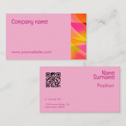 Abstrakt orange-gelbe Fuchsia QR Business Card Visitenkarte (Vorne/Hinten)