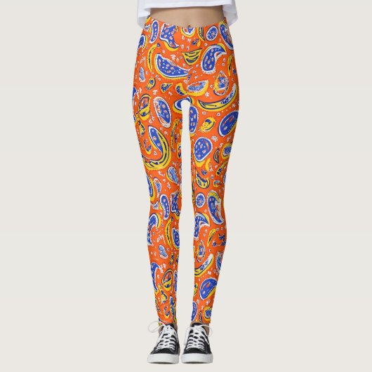 Abstrakt Orange Paisley Pattern Leggings (Vorderseite)