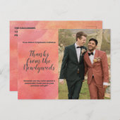 Abstrakt Orange Vielen Dank für Ihre Hochzeit Foto Postkarte (Vorne/Hinten)