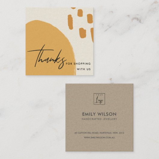 ABSTRAKT ORANGE YELLOW KRAFT SCANDI DANKEN DANKEN QUADRATISCHE VISITENKARTE (Vorne/Hinten)