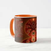 Abstrakt orangefarbenes Fraktal Monogramm Tasse (Vorderseite Links)