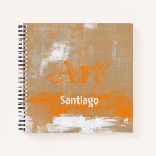Abstrakt orangefarbenes Weiß Ihr Name Kunstbuch Notizblock