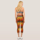 Abstrakt-Orangengelbes Grünes Muster Capri Leggings (Rückseite)