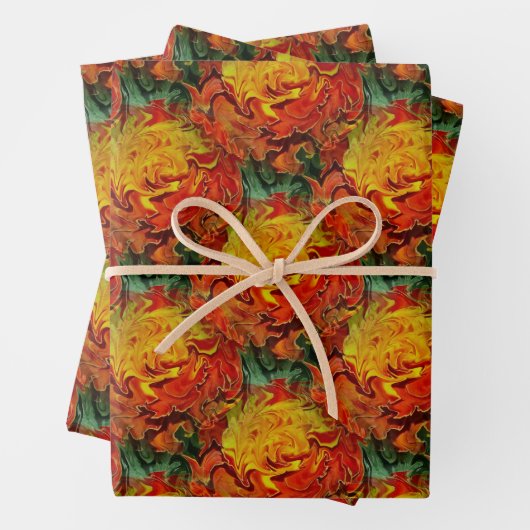 Abstrakt-Orangengelbes Grünes Muster Geschenkpapier Set (Beispiel)