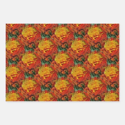 Abstrakt-Orangengelbes Grünes Muster Geschenkpapier Set (Vorderseite)
