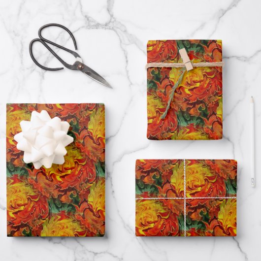 Abstrakt-Orangengelbes Grünes Muster Geschenkpapier Set (Vorderseite)