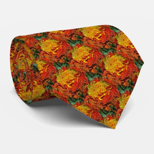 Abstrakt-Orangengelbes Grünes Muster Krawatte (Gerollt)
