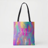 Abstrakt Paint Aquamarin Gelb Lila Pink Monogramm Tasche (Vorderseite)