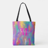 Abstrakt Paint Aquamarin Gelb Lila Pink Monogramm Tasche (Rückseite)