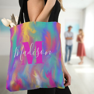 Abstrakt Paint Aquamarin Gelb Lila Pink Monogramm Tasche
