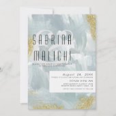 Abstrakt Paint Strokes Dusty Blue Gold Einladung (Vorderseite)
