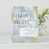 Abstrakt Paint Strokes Dusty Blue Gold Einladung (Stehend Vorderseite)