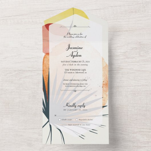 Abstrakt Palm Leaf All In One Einladung (Innen Boden)