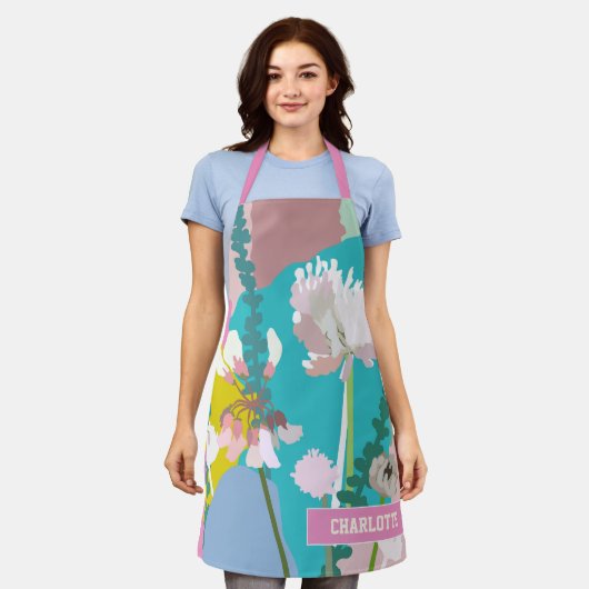 Abstrakt Pastel Floral Individuelle Name Schürze (Getragen)