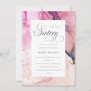 Abstrakt Pastel Pink Lila Navy Sweet 16 Geburtstag Einladung