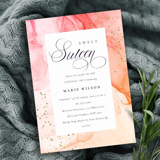 Abstrakt Pastel Pink Orange Sweet 16 Birthday Einladung