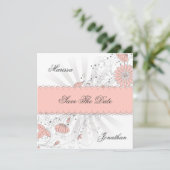 Abstrakt Peach Blume Grau Sunburst Save the Date (Stehend Vorderseite)
