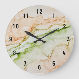 Abstrakt Peach Green Art Große Wanduhr