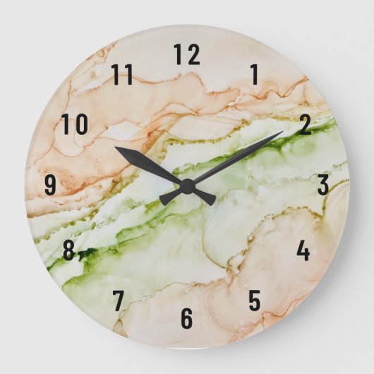Abstrakt Peach Green Art Große Wanduhr (Vorderseite)