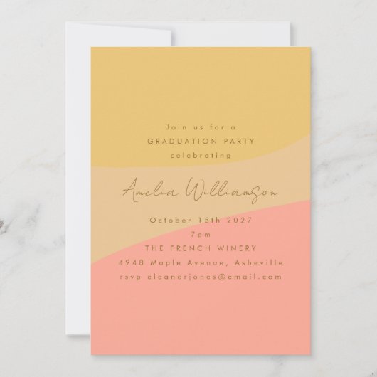 Abstrakt Peach Yellow Boho Shapes Graduation Party Einladung (Vorderseite)