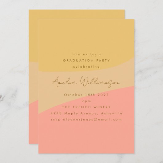 Abstrakt Peach Yellow Boho Shapes Graduation Party Einladung (Vorne/Hinten)