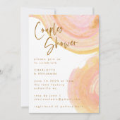 Abstrakt Pfirsich Pink Paint Swirl Paare Dusche Einladung (Vorderseite)