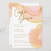 Abstrakt Pfirsich Pink Paint Swirl Paare Dusche Einladung (Vorne/Hinten)