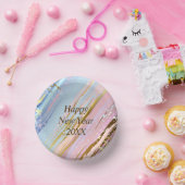 Abstrakt Pink Blue Gold Happy New Year 20xx 7" Pappteller (Party)