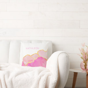 Abstrakt Pink Gold Weißer Individuelle Name Modern Kissen