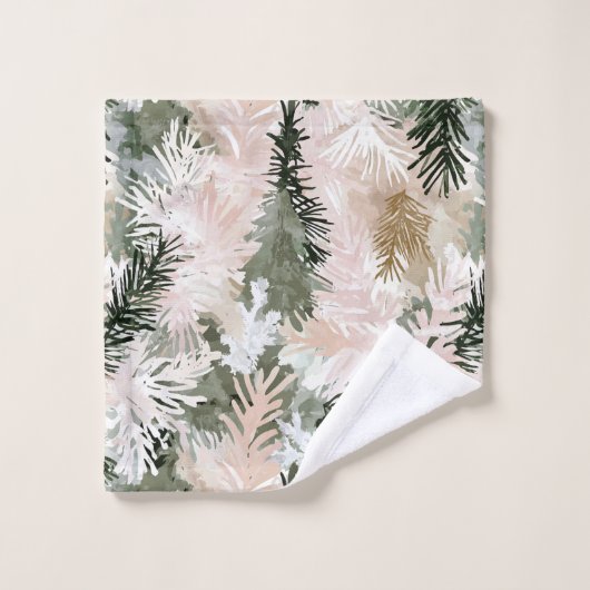 Abstrakt Pink Grüne Weihnachtsbäume Badhandtuch Set (Waschlappen)