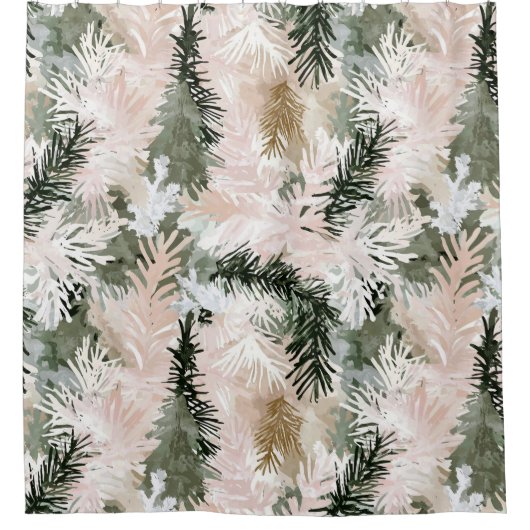 Abstrakt Pink Grüne Weihnachtsbäume Duschvorhang (Vorderseite)