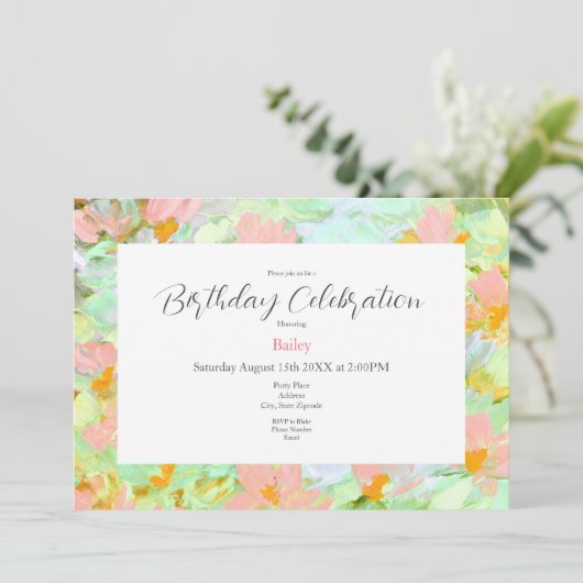 Abstrakt Pink Poppies Einladung (Stehend Vorderseite)