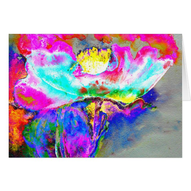 Abstrakt Pink Poppy, Aquarellblütenmalerei (Vorderseite (Horizontal))