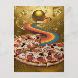 Abstrakt Pizza Rainbow Gold Sci-fi Postkarte