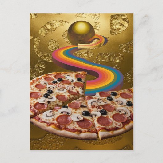 Abstrakt Pizza Rainbow Gold Sci-fi Postkarte (Vorderseite)
