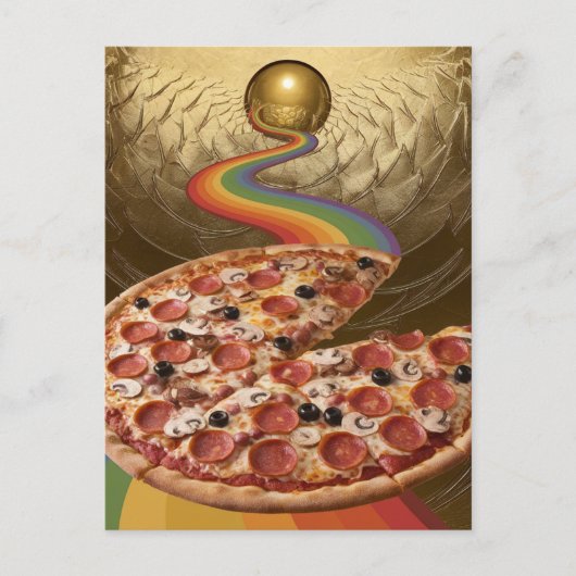 Abstrakt Pizza Rainbow Gold Sci-fi Postkarte (Vorderseite)