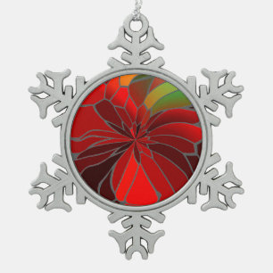 Abstrakt Poinsettia Schneeflocken Zinn-Ornament