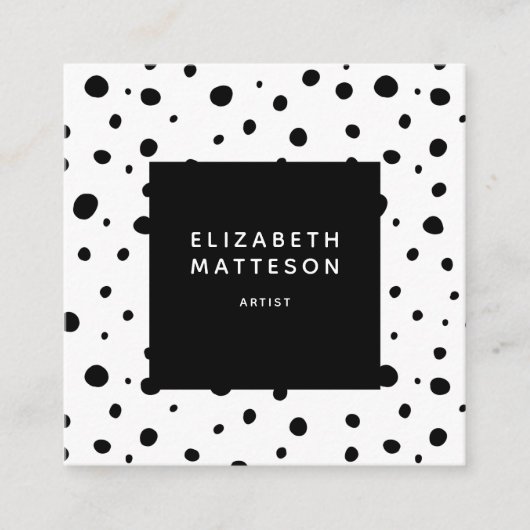Abstrakt Polka Dot Moderner Minimaler Schwarz-weiß Quadratische Visitenkarte (Vorderseite)