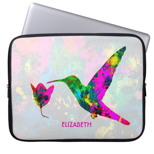 Abstrakt Psychedelic Colorful Hummingbird Laptopschutzhülle (Vorderseite)