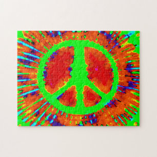 Abstrakt Psychedelic Krawatte Dye Peace Sign Puzzle
