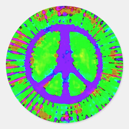 Abstrakt Psychedelic Krawatte Dye Peace Sign Runder Aufkleber (Vorderseite)